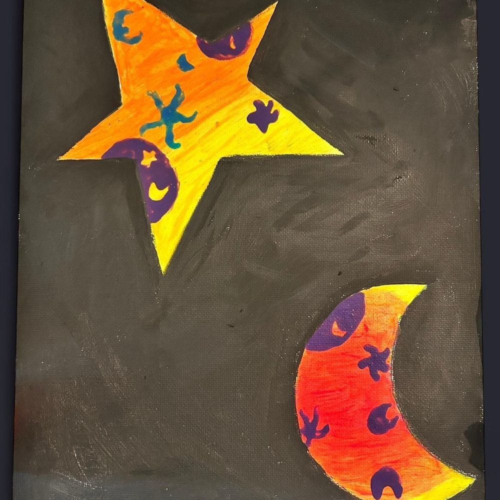Vibrant Star and Moon Art Canvas